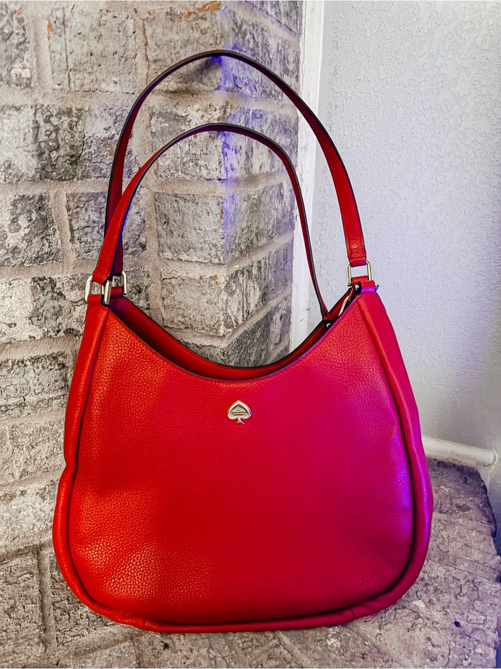 Kate Spade Kayla Triple Compartment Shoulder Bag in Cherry Pebbled Leather